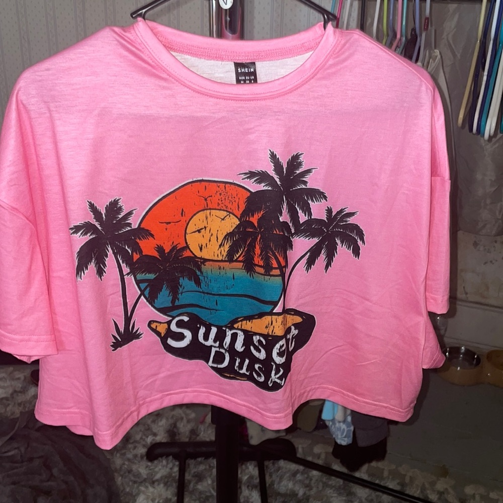 Shein fluorescent pink crop top